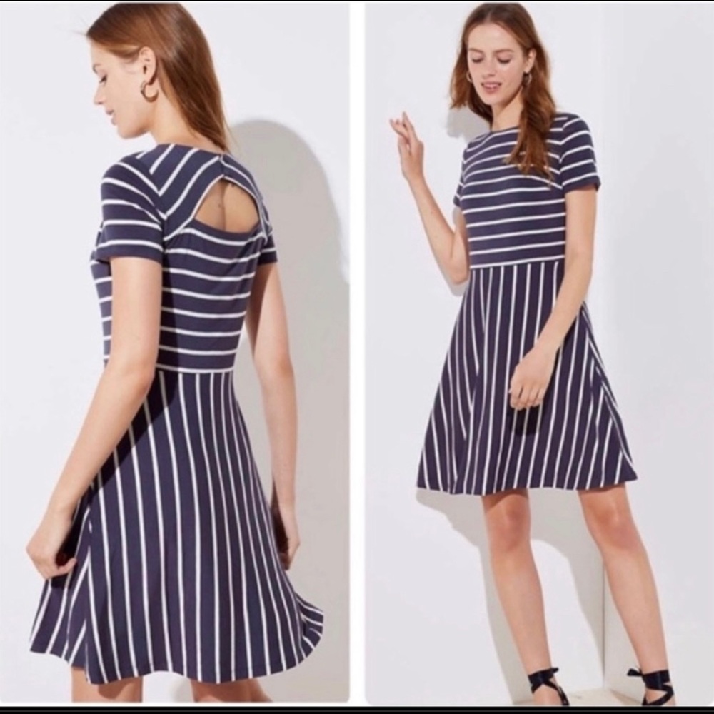 NWOT-Loft Coastal Gray Striped Dress with Cut-Out Back-sz 8